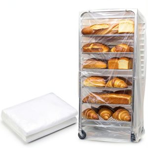100 Pack Disposable Bun Pan Rack Covers, 53"x79" Clear Plastic Commercial Grade Food Safety Covers for Sheet Pans and Wire Racks-0