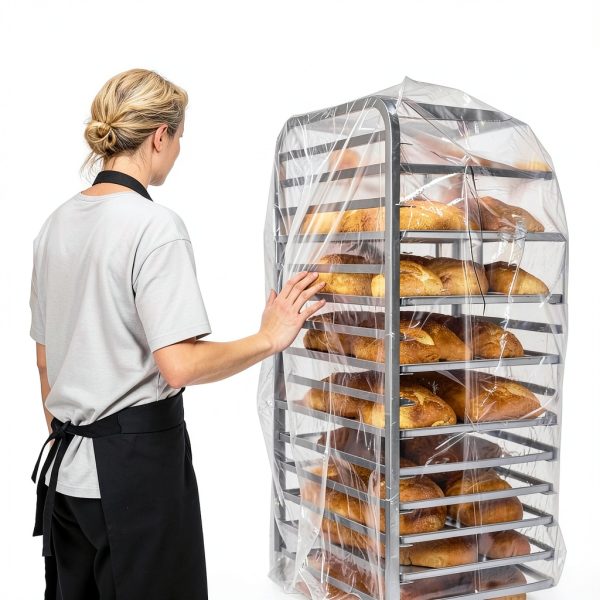 100 Pack Disposable Bun Pan Rack Covers, 53"x79" Clear Plastic Commercial Grade Food Safety Covers for Sheet Pans and Wire Racks-5